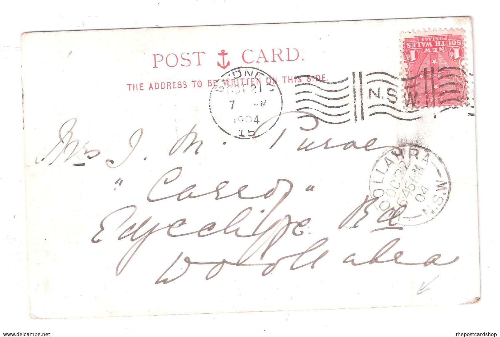 Australia SYDNEY Postmark 1904 & WOOLLAHRA RECEIVING POSTMARK NEXT DAY POSTAL HISTORY - Sydney