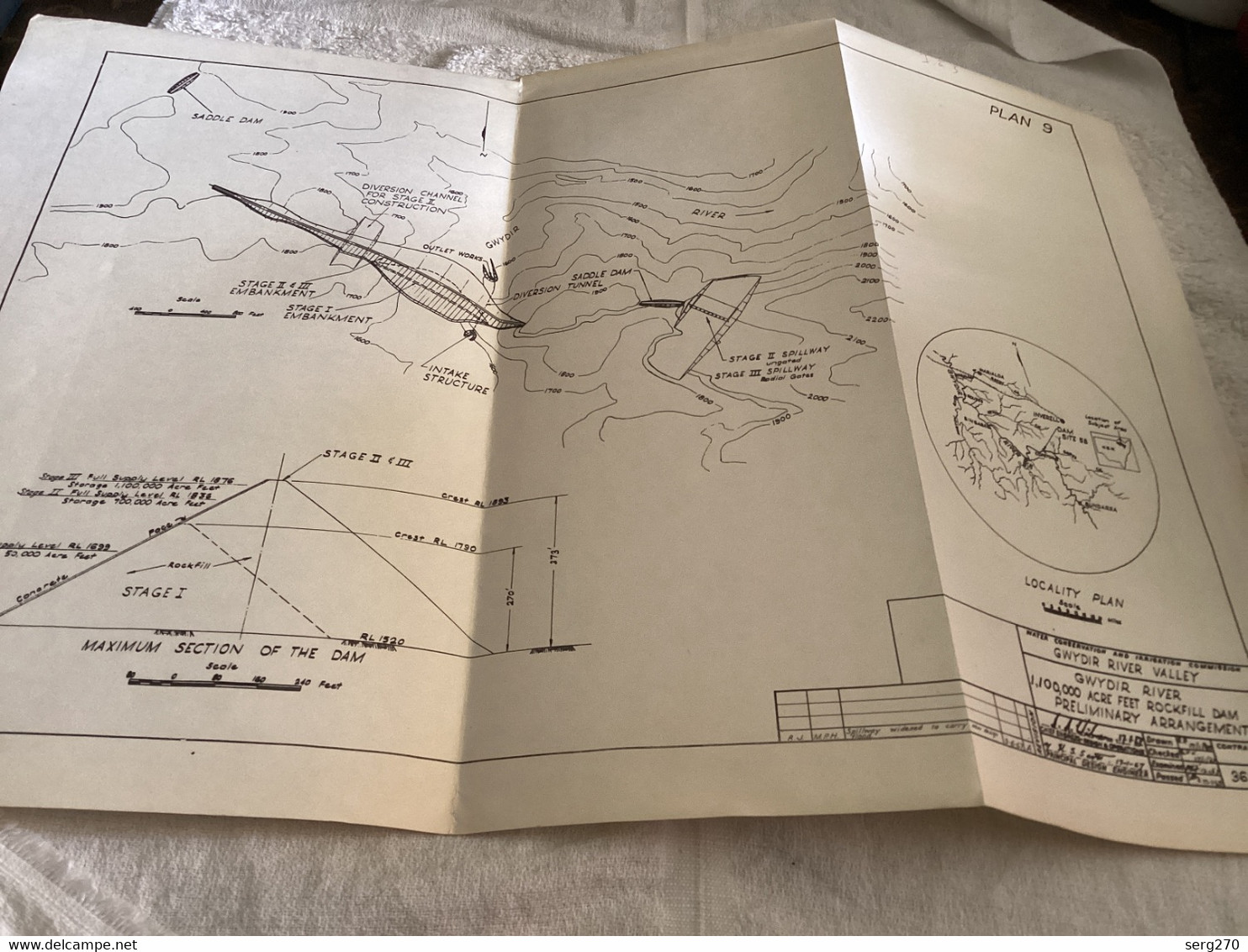 Dessin Plan De Barrage 1950 ATER CONFERVATION AMD TATATTON COMMIESION GWYDIR RIVER VALLEY GWYDIR RIVER - Travaux Publics