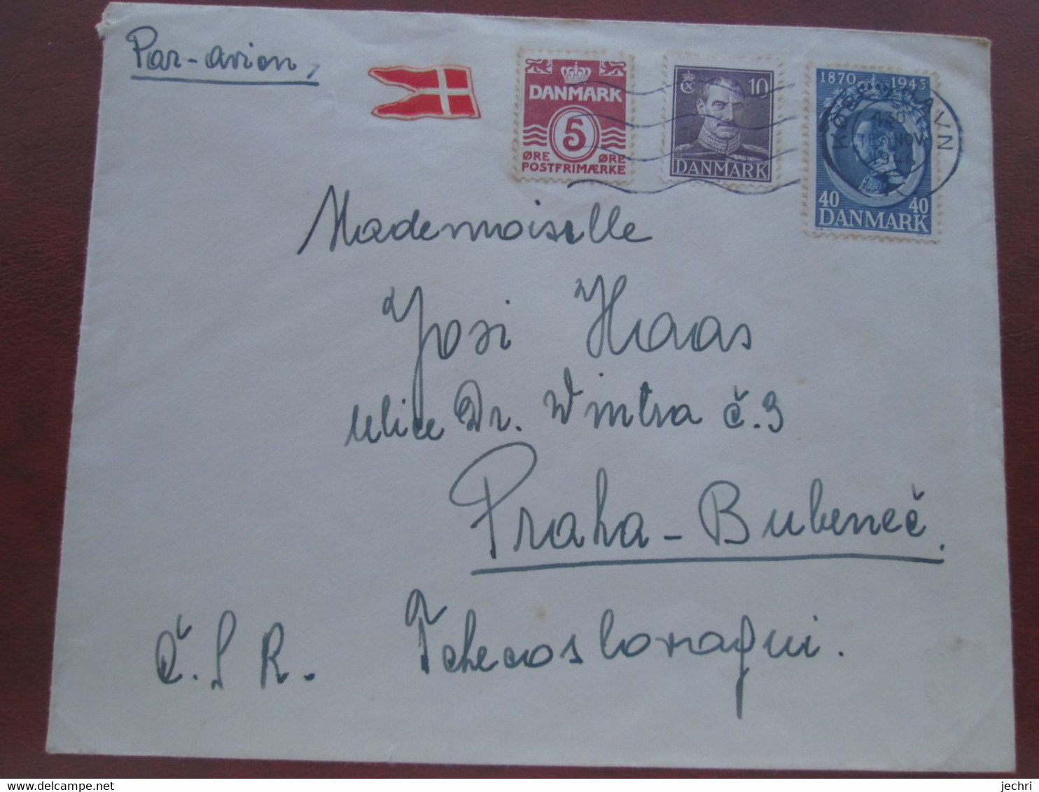 Lettre Du Danmark Vers Prague 1946 - Machines à Affranchir (EMA)