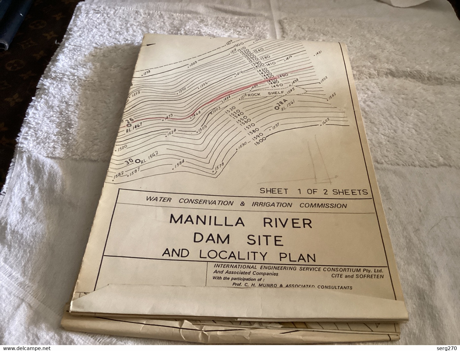 Plan Topographique Dessin Manille Dam S Dam Site  Australia 1969 WATER CONSERVATION & IRRIGATION COMMISSION MANILLA RIVE - Obras Públicas