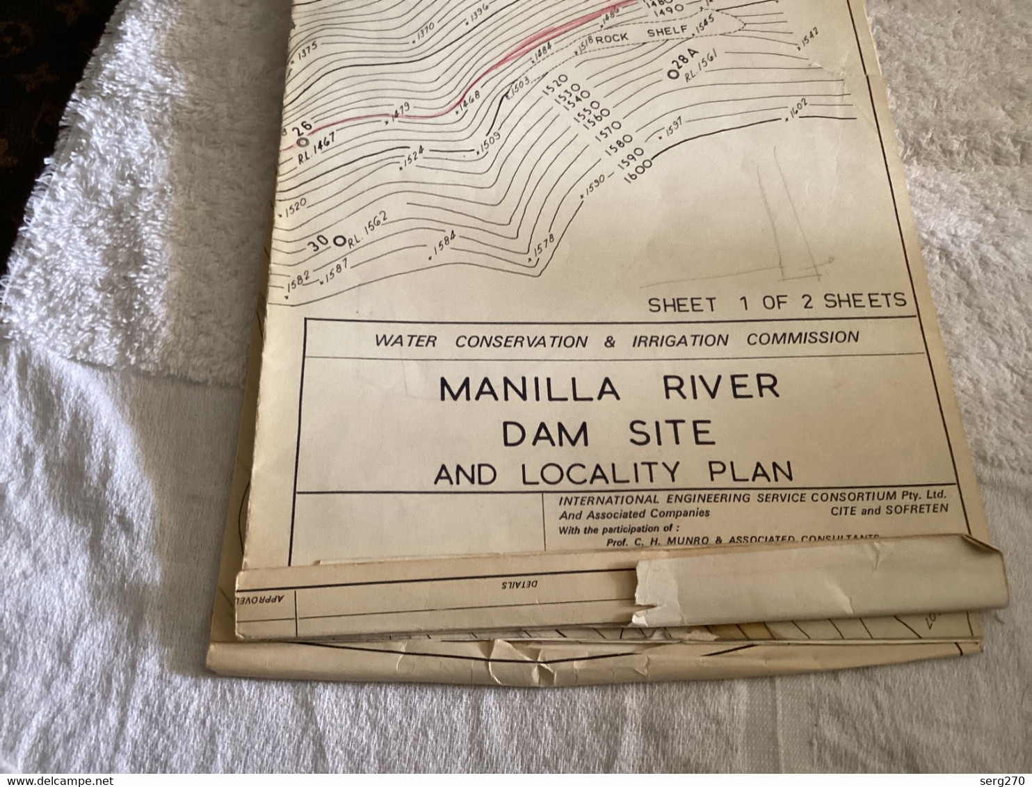 Plan Topographique Dessin Manille Dam S Dam Site  Australia 1969 WATER CONSERVATION & IRRIGATION COMMISSION MANILLA RIVE - Opere Pubbliche