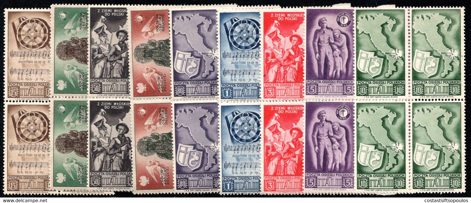 901.POLAND,1944-1945 POLISH ARMY IN ITALY BLOCKS OF 4,MNH,WW II,3 L. SMALL BLACK SPOT - Government In Exile In London