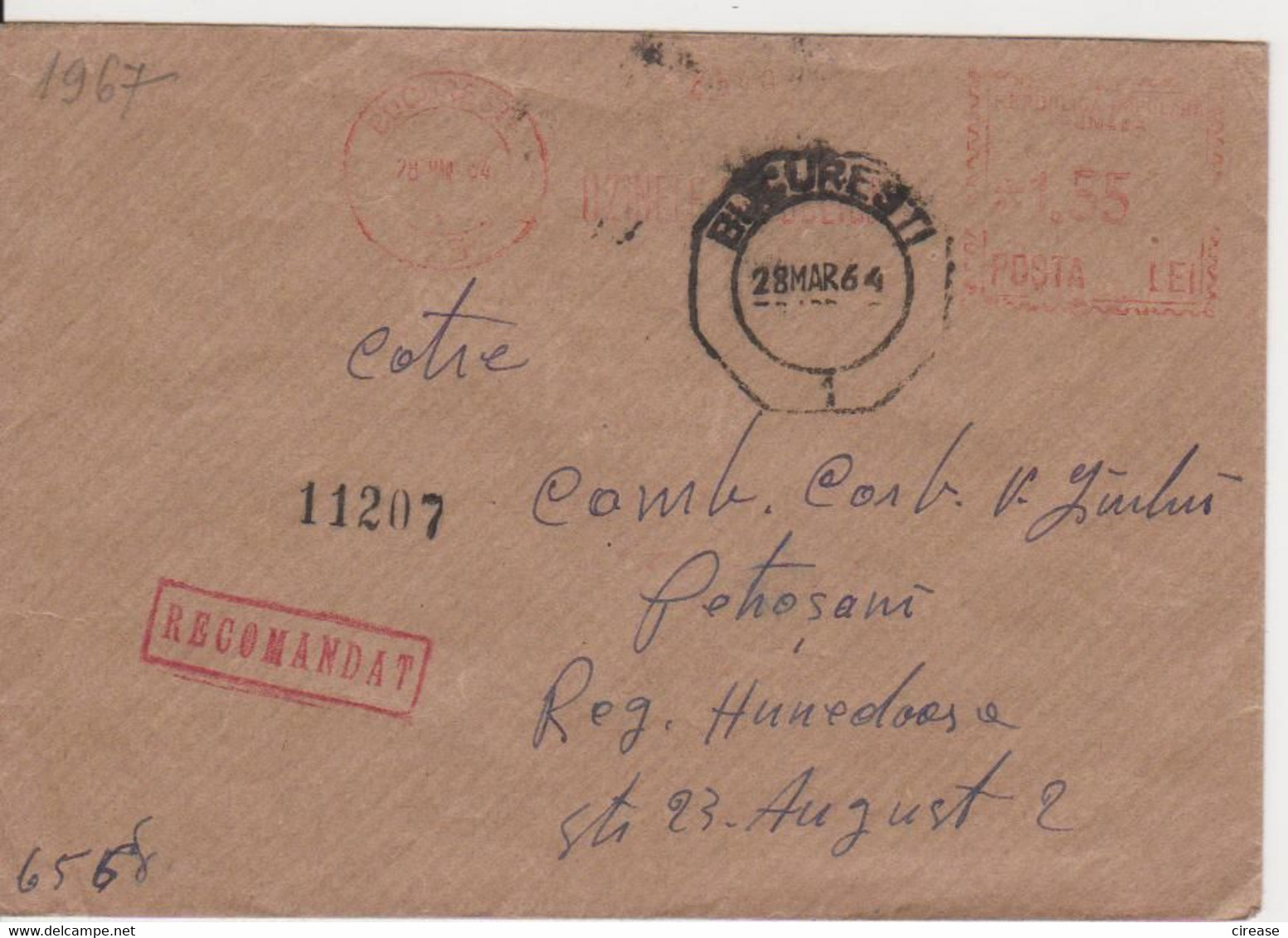 ENVELOPPE RED STAMP AMONT 1,55 LEI ROMANIA - Brieven En Documenten