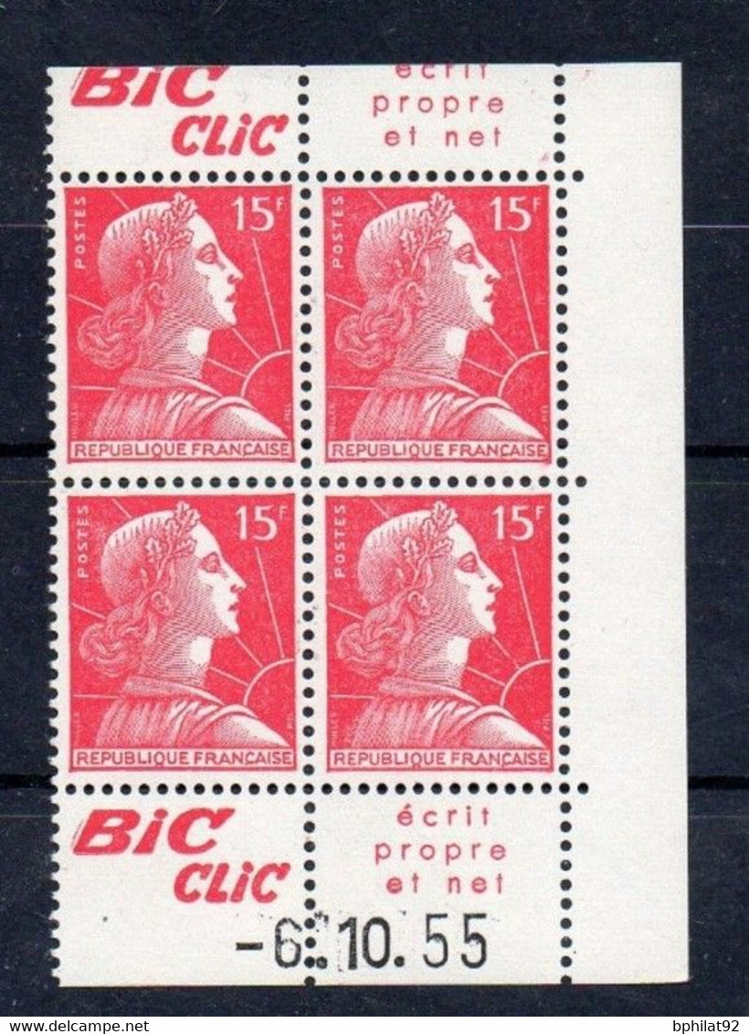 !!! 15 F MARIANNE DE MULLER BLOC DE 4 AVEC PUBS BIC CLIC ET COIN DATE NEUF ** - 1950-1959