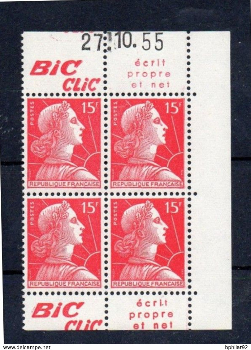 !!! 15 F MARIANNE DE MULLER BLOC DE 4 AVEC PUBS BIC CLIC ET COIN DATE NEUF ** - 1950-1959