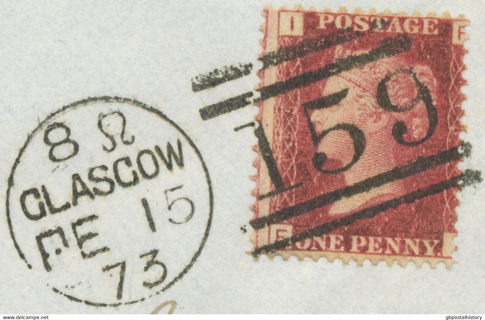 GB „159 / GLASGOW“ Scottish Duplex (4 Bars With Same Length, Time Code „8 Ω “, Datepart 19mm) On Superb Cover With QV 1d - Briefe U. Dokumente