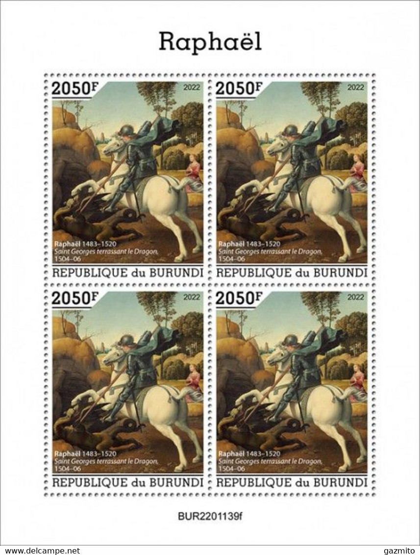 Burundi 2022, Art, Raphael III, Horse, 4val In BF - Nuovi