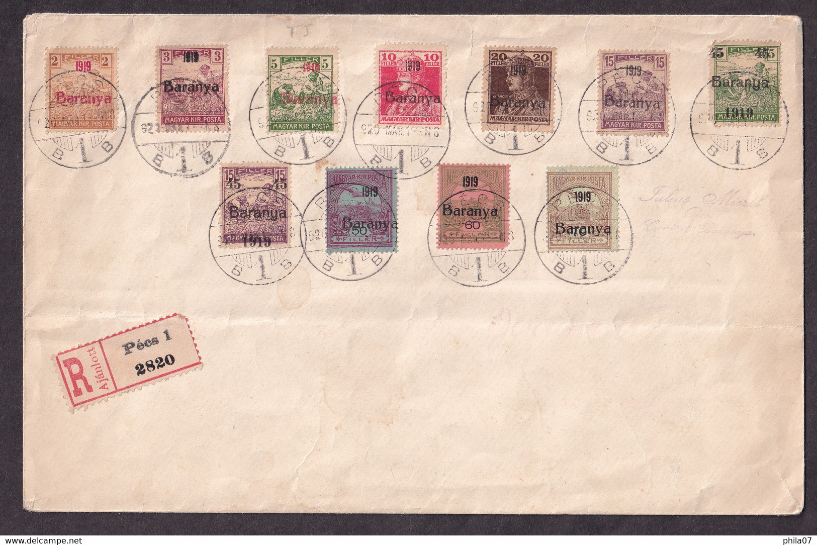 HUNGARY, BARANYA - Envelope With Glued And Cancelled Provisional Stamps Of Baranya / 2 Scans - Other & Unclassified