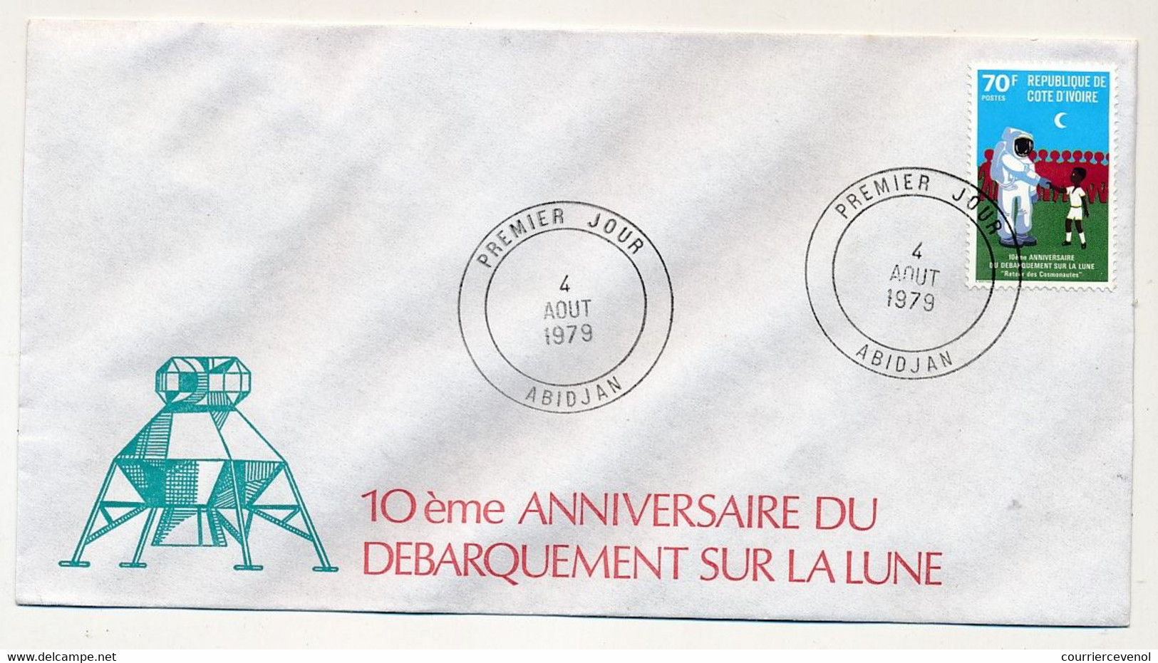 CÔTE D'IVOIRE - 4 Env FDC - 4 Val - 10eme Anniversaire Du Débarquement Sur La Lune - 4 Aout 1979 - Abidjan - Costa De Marfil (1960-...)