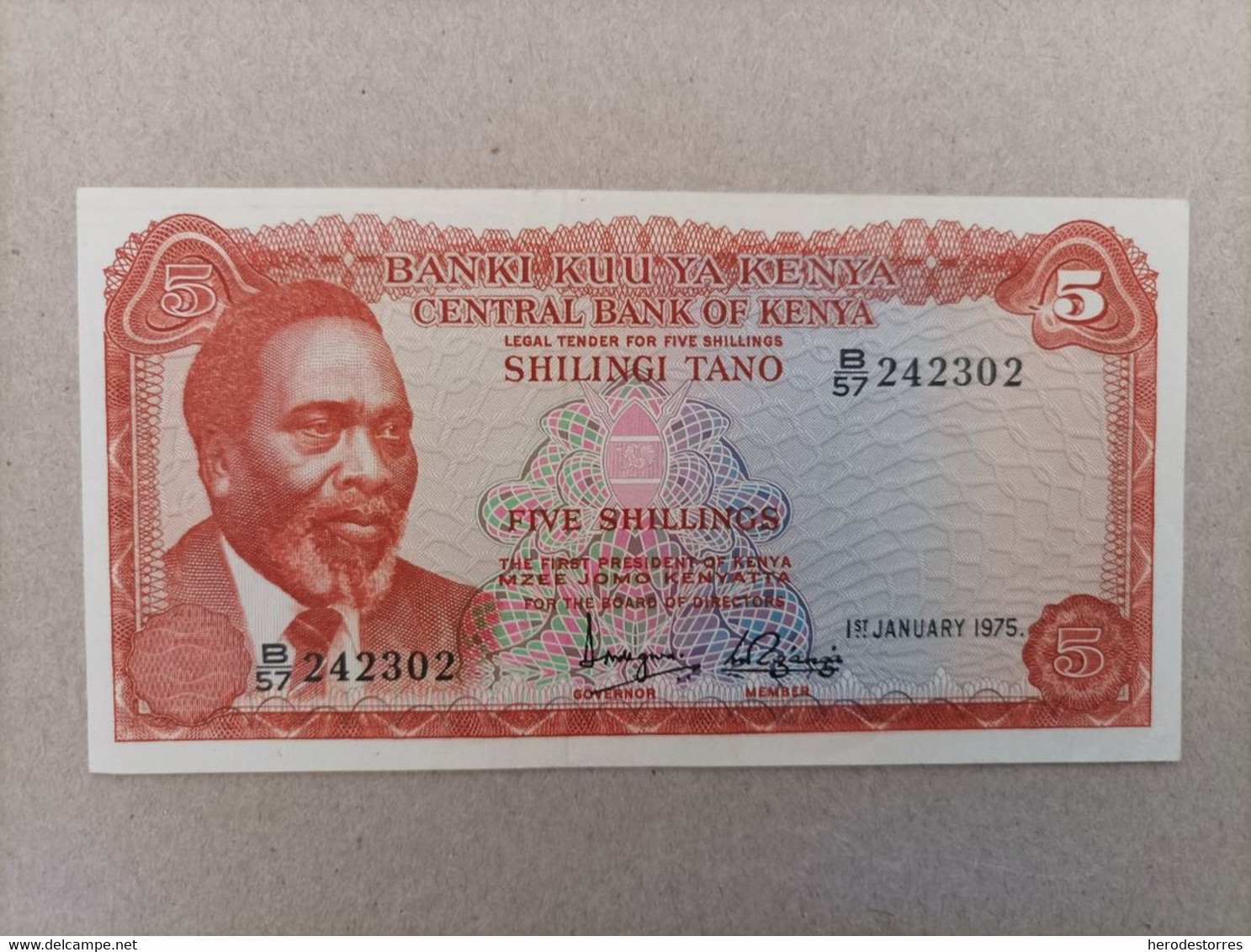 Billete De Kenia De 5 Schilings, Año 1975, UNC - Kenya