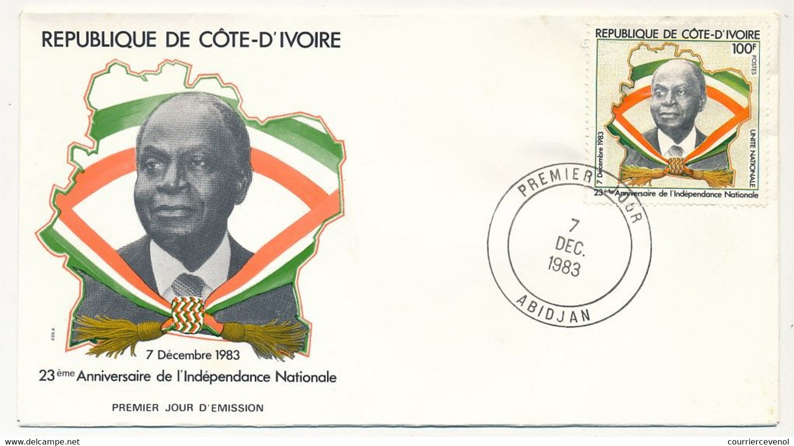 CÔTE D'IVOIRE - Env FDC - 100F 25eme Anniversaire De L'indépendance Nationale - 7 Décembre 1983 - Abidjan - Côte D'Ivoire (1960-...)