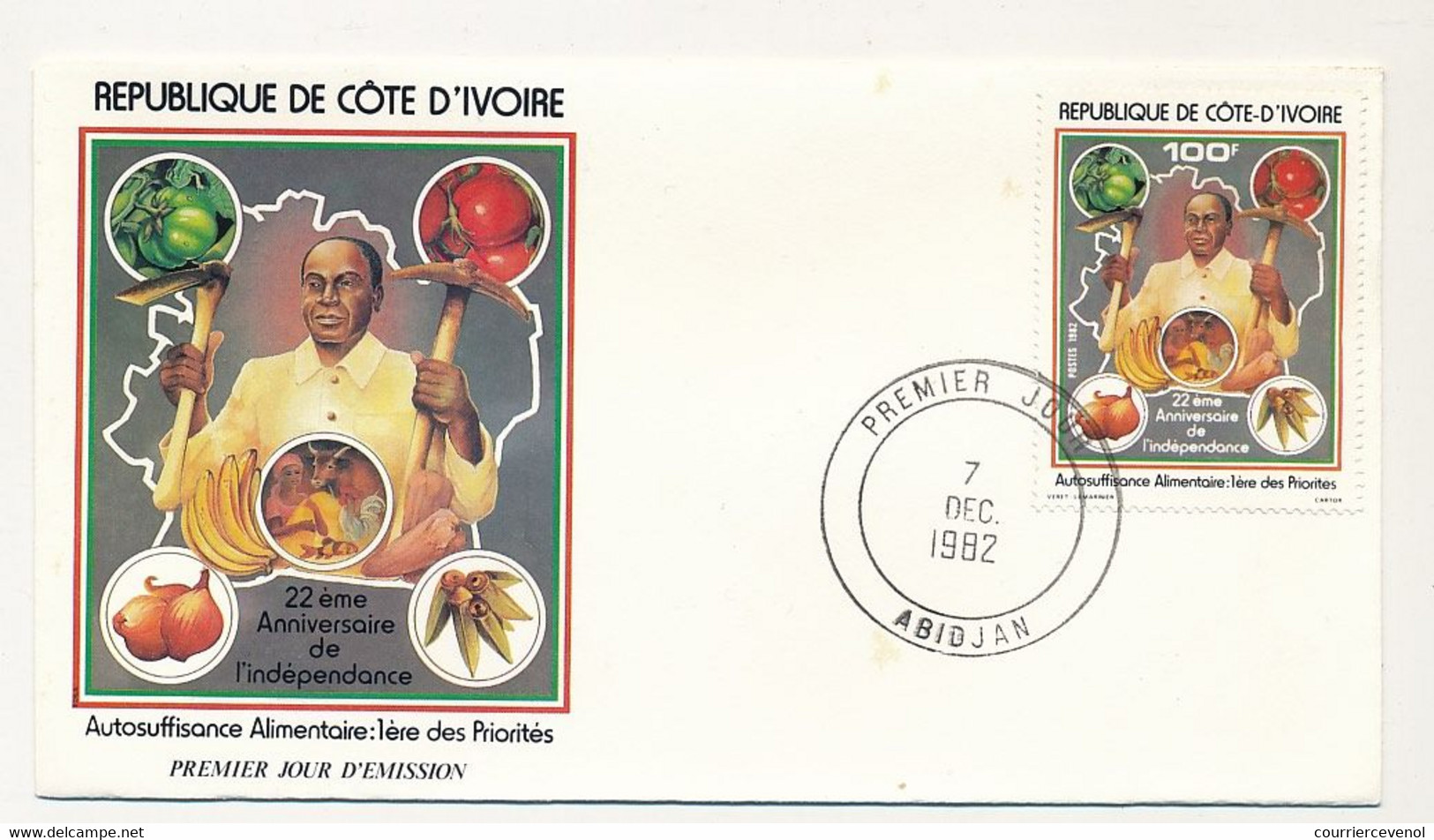 CÔTE D'IVOIRE - Env FDC - 100F Autosuffisance Alimentaire, 1ère Des Priorités - 7 Décembre 1982 - Abidjan - Côte D'Ivoire (1960-...)