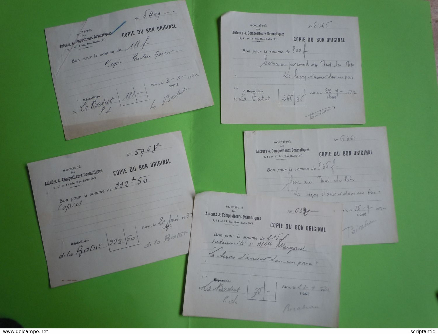 5 Autographes De L'écrivain André BIRABEAU (1890-1974) Et Du Poète Pierre De La BATUT - SACD - Schrijvers