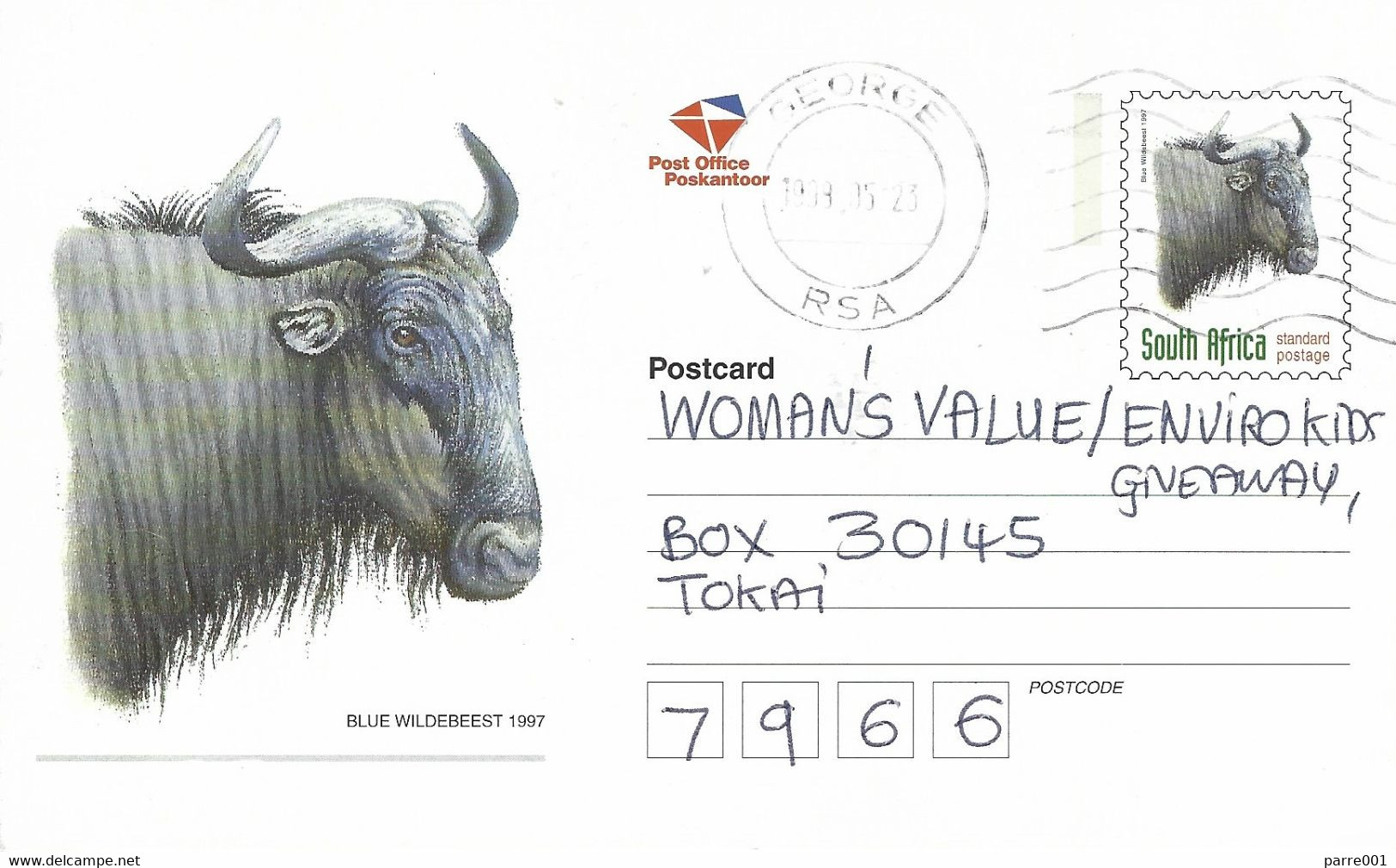 RSA South Africa 1998 George Blue Wildebeest Connochaetes Taurinus Domestic Postal Stationary Card - Game