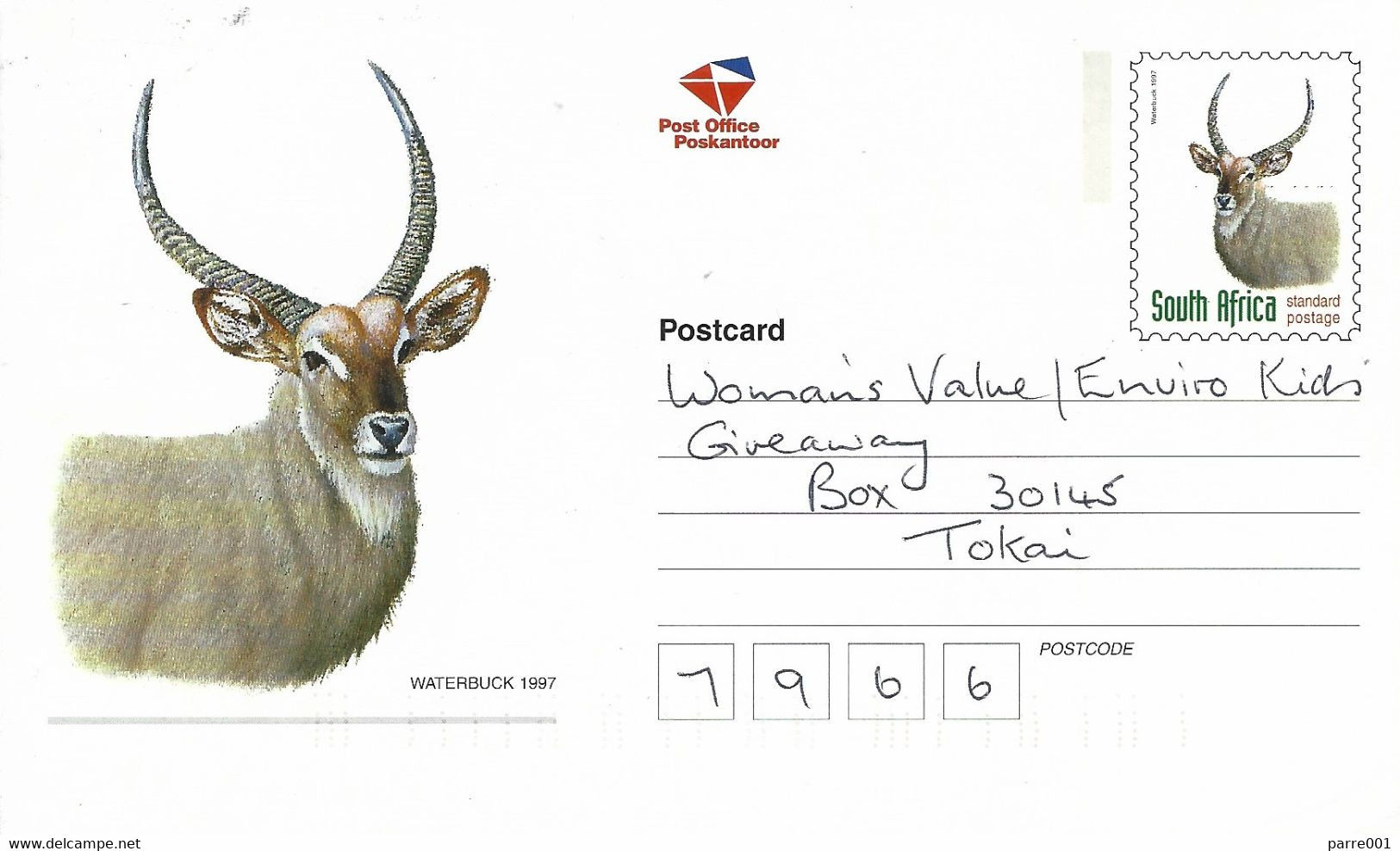 RSA South Africa 1997 Benoni Waterbuck Kobus Ellipsiprymnus Antilope Domestic Postal Stationary Card - Gibier