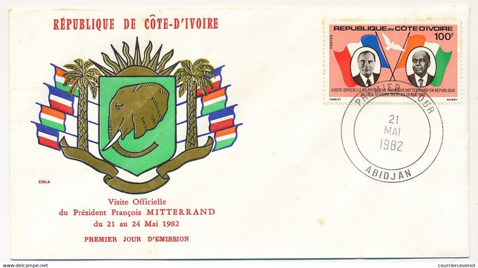 CÔTE D'IVOIRE - Env FDC - 100F Visite Officielle Du Président François Mitterrand - 21 Mai 1982 - Abidjan - Côte D'Ivoire (1960-...)