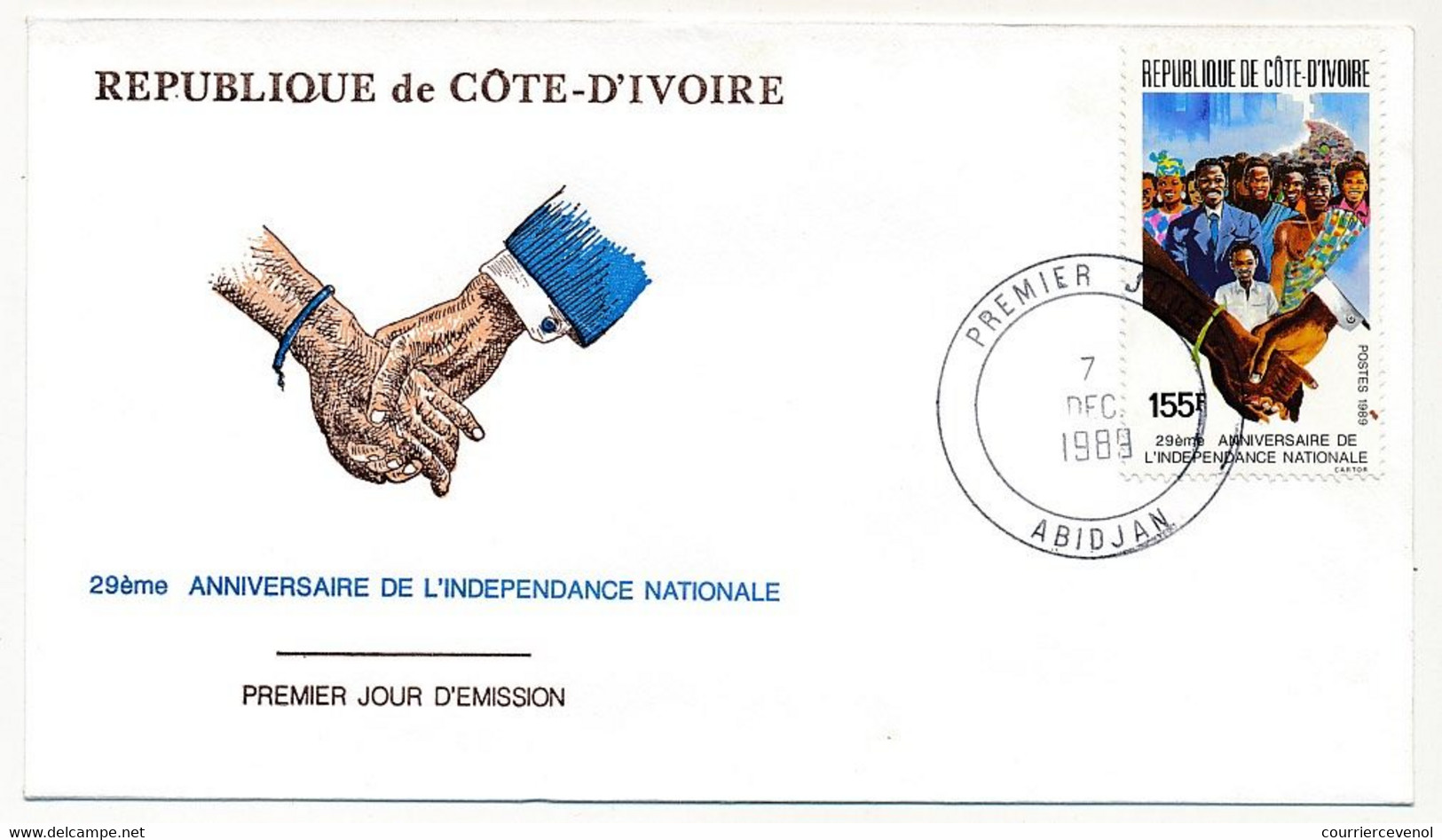 CÔTE D'IVOIRE - Env FDC - 155F 29ème Anniversaire De L'indépendance - 7 Dec 1989 - Abidjan - Costa De Marfil (1960-...)