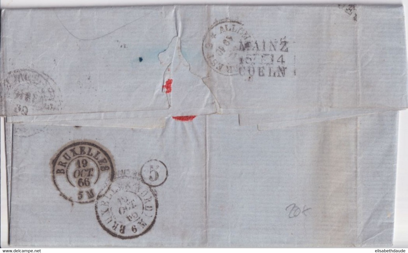 1866 - LETTRE De ZELL A.d. MOSEL Avec AMBULANT "MAINZ COELN" ! => BRUXELLES - Briefe U. Dokumente