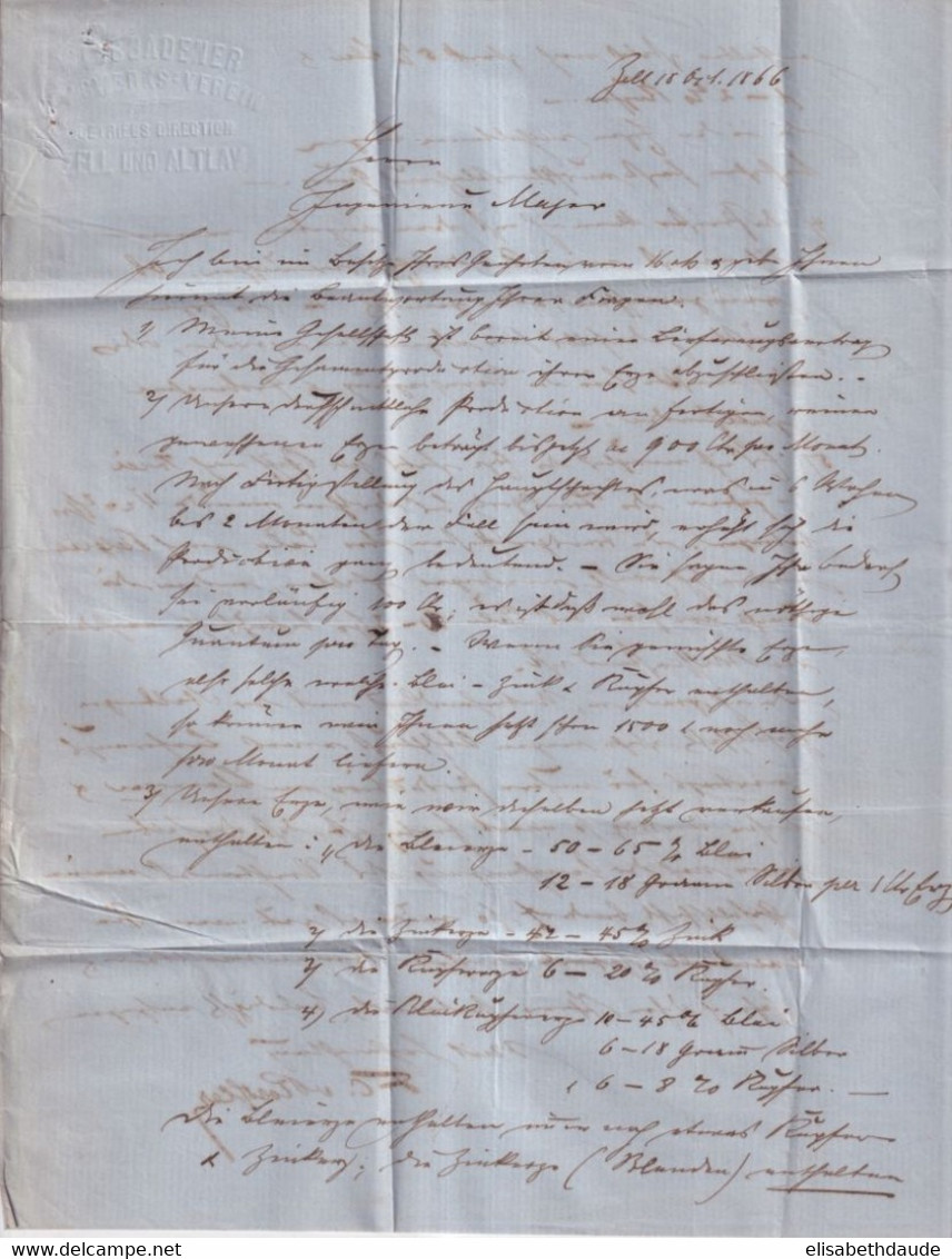 1866 - LETTRE De ZELL A.d. MOSEL Avec AMBULANT "MAINZ COELN" ! => BRUXELLES - Briefe U. Dokumente