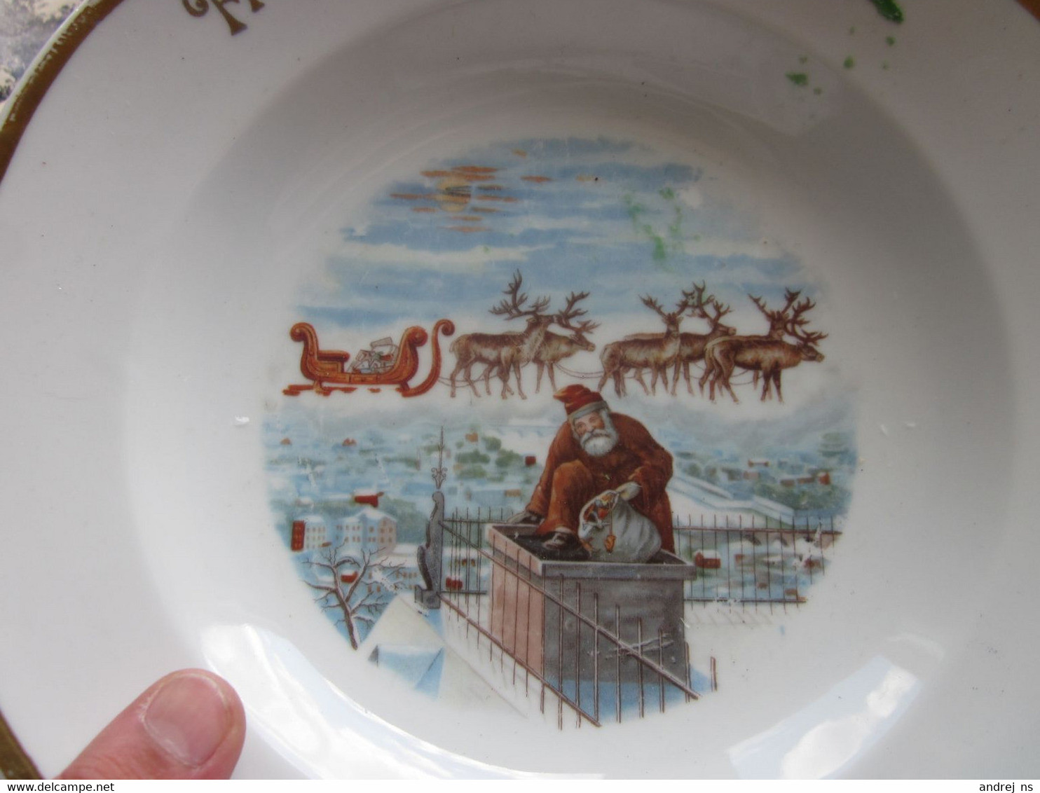 Old Porcelain Plate, Santa Claus Christmas Frohliche Weihnachten Diameter 24 Cm - Sonstige & Ohne Zuordnung