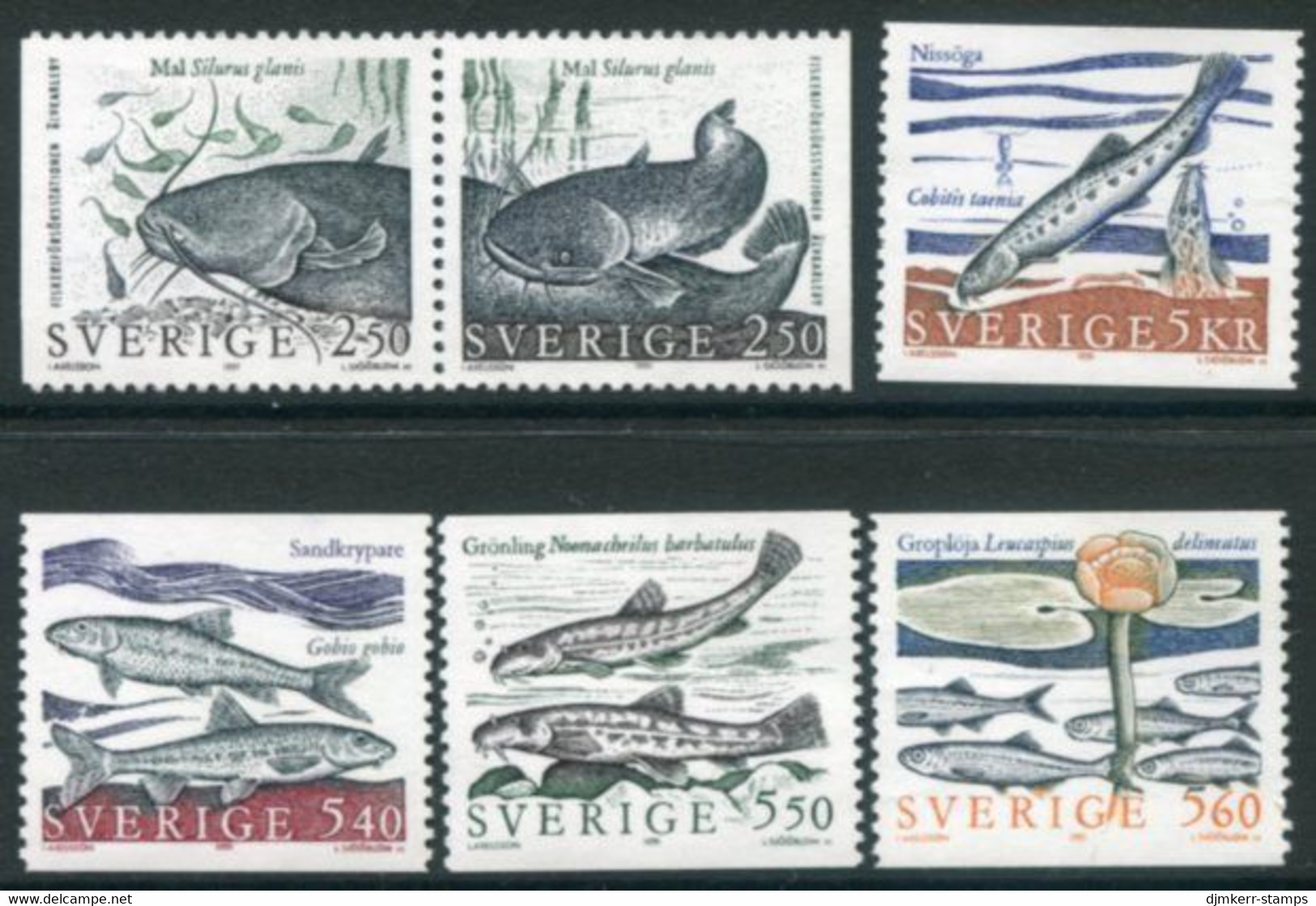 SWEDEN 1991 Fresh-water Fish MNH / **.   Michel 1649-54 - Unused Stamps