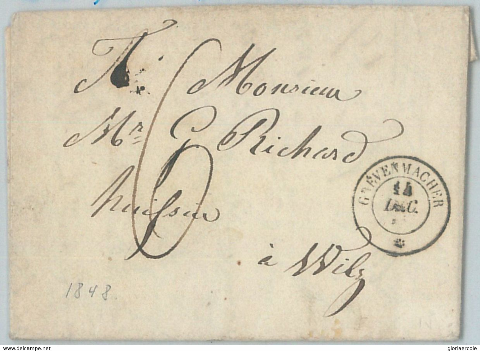 74134 - LUXEMBOURG - Postal History - PREPHILATELIC COVER From Grevenmacher  To WILTZ 1848 - ...-1852 Vorphilatelie