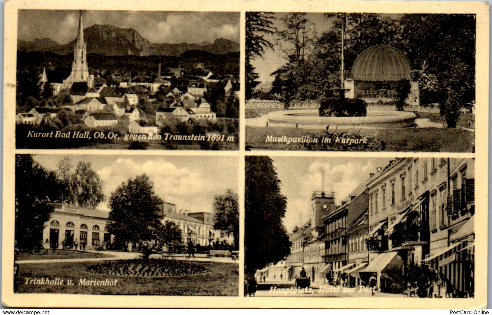 34480 - Oberösterreich - Bad Hall Gegen Traunstein , Hauptplatz , Hotel Zur Post , Musikpavillon - Gelaufen 1949 - Bad Hall