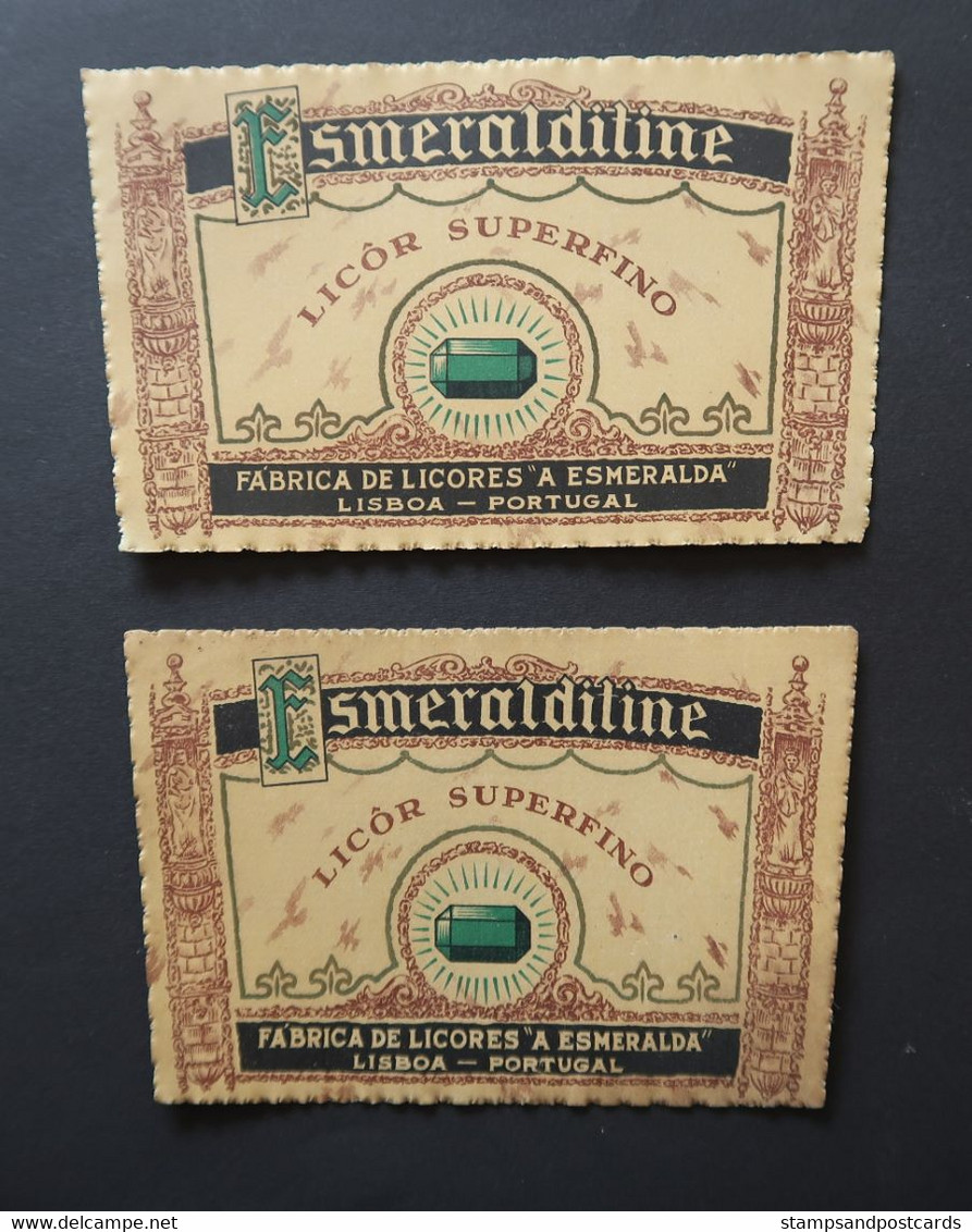 Portugal Etiquette Ancienne Liqueur Esmeralditine Émeraude Lisboa Label Liquor Emerald - Alcoholen & Sterke Drank