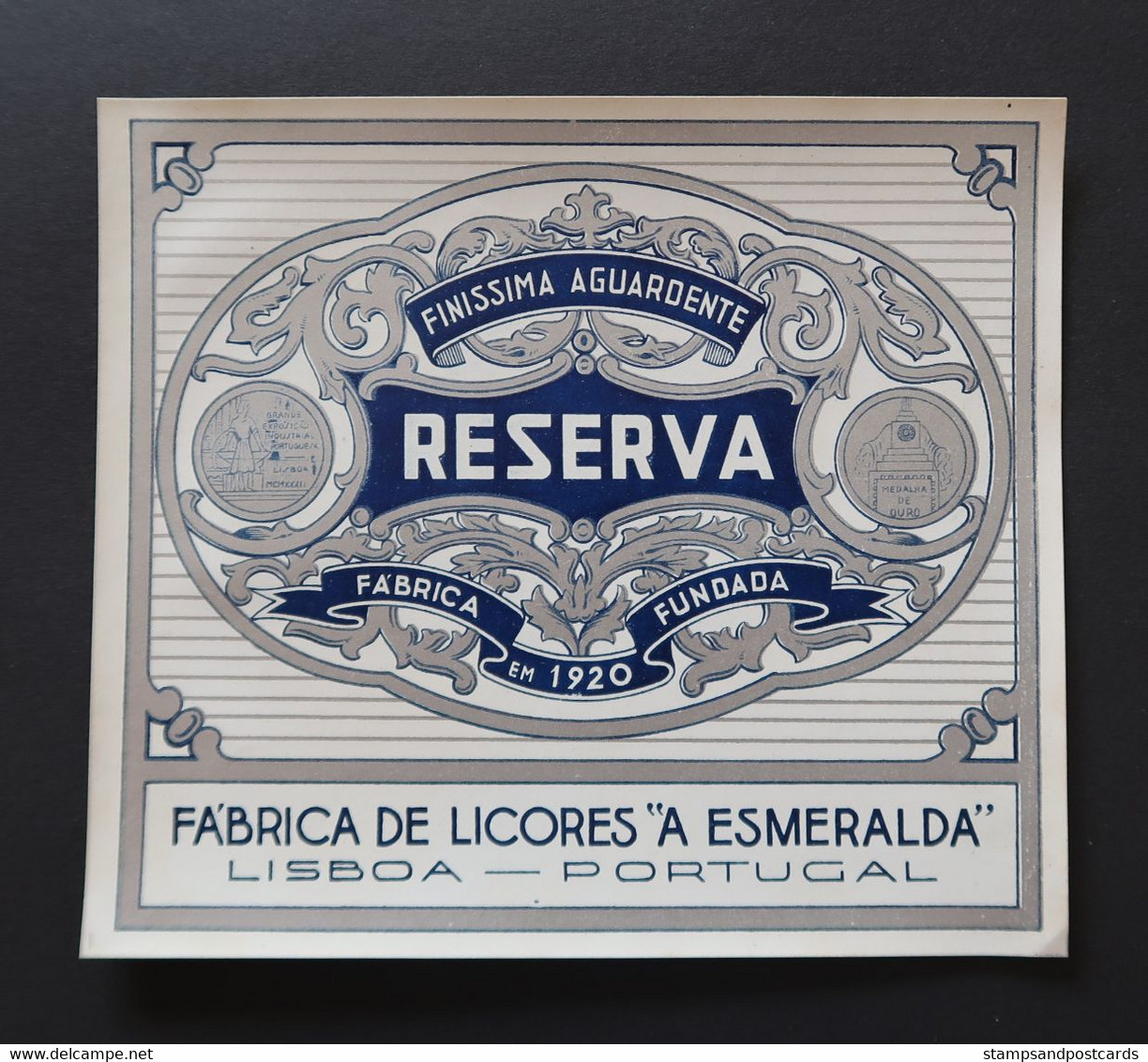 Portugal Etiquette Ancienne Aguardente Brandy Reserva Esmeralda Lisboa Label - Alcoholen & Sterke Drank