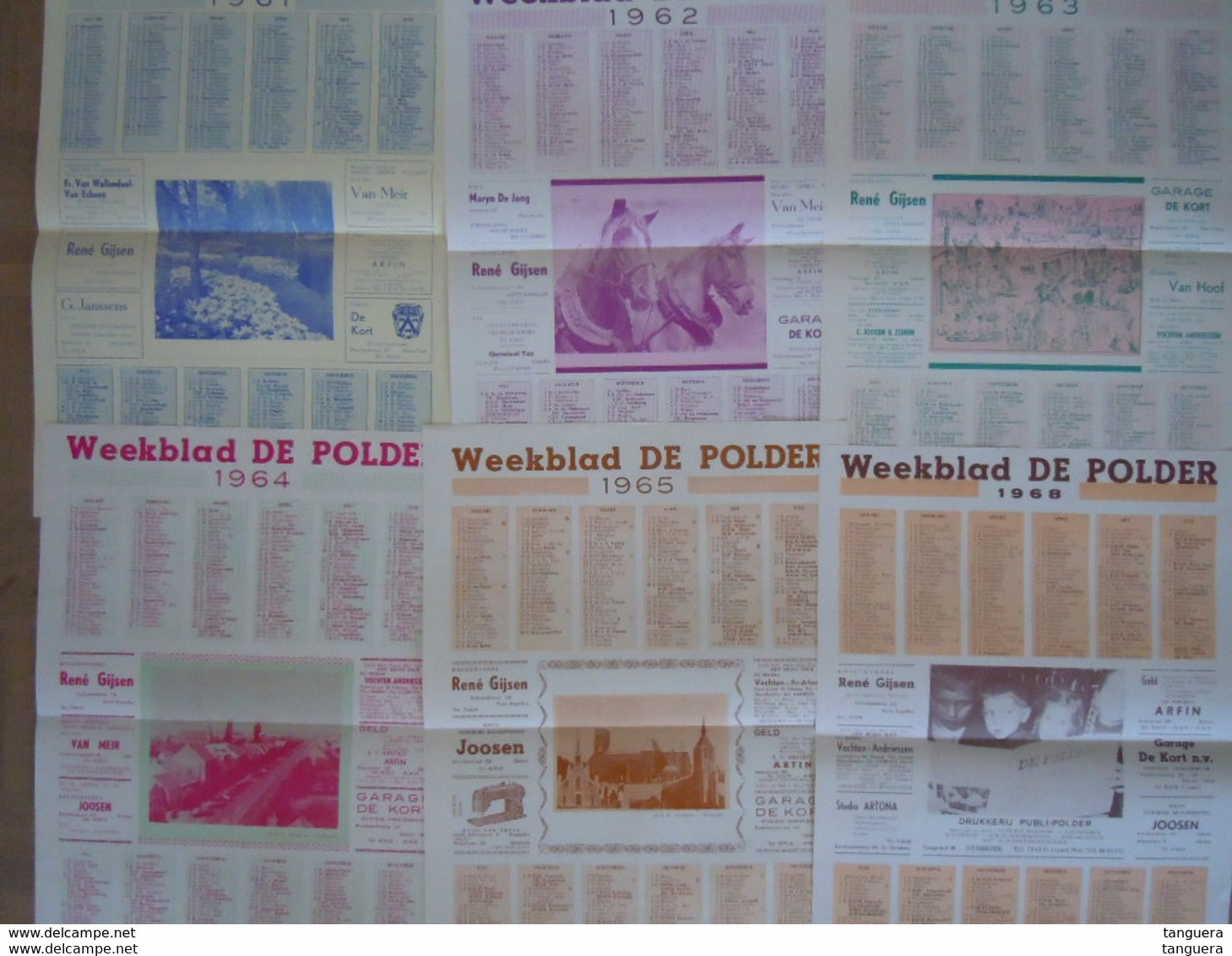 Belgie 6 Kalenders Van Het Weekblad DE POLDER 1961 1962 1963 1964 1965 1968 30,5 X 42 Cm Dubbel Gevouwen Goede Staat - Grand Format : 1961-70