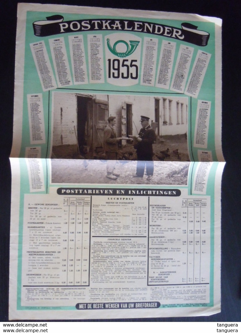 Belgie Belgique Post Postkalender & Posttarieven 1955 Affiche Krantenpapier 30 X 45 Cm Dubbel Gevouwen - Big : 1941-60