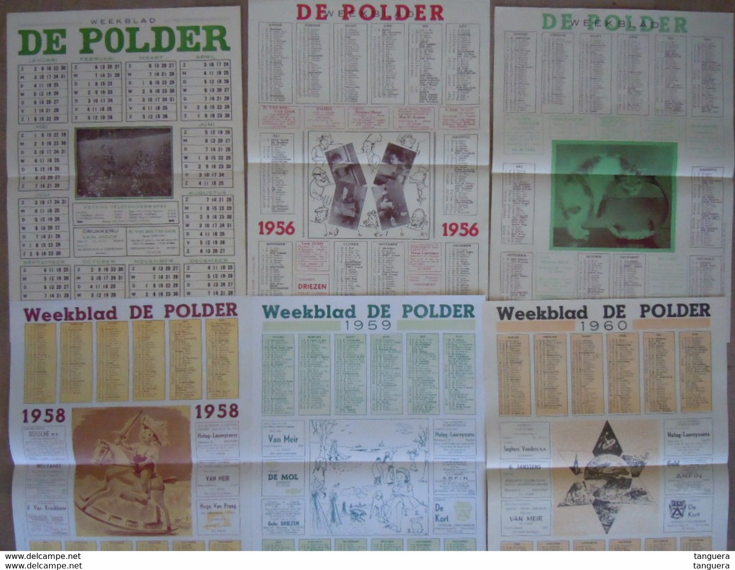 Belgie 6 Kalenders Van Het Weekblad DE POLDER 1955 1956 1957 1958 1959 1960 30,5 X 42 Cm Dubbel Gevouwen Goede Staat - Big : 1941-60