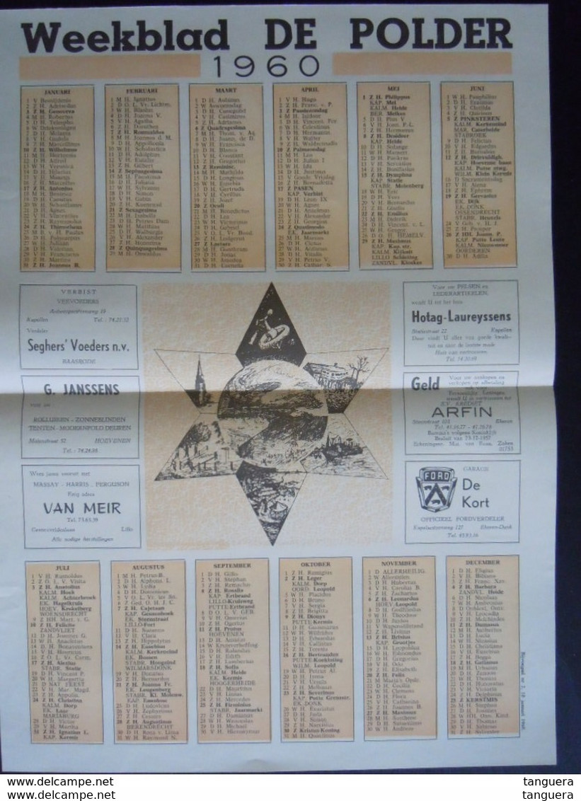 Belgie 6 Kalenders Van Het Weekblad DE POLDER 1955 1956 1957 1958 1959 1960 30,5 X 42 Cm Dubbel Gevouwen Goede Staat - Big : 1941-60