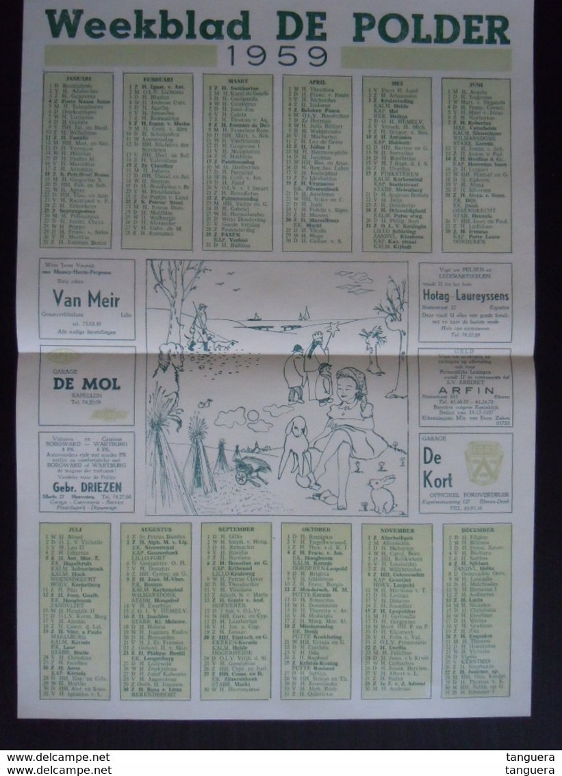 Belgie 6 Kalenders Van Het Weekblad DE POLDER 1955 1956 1957 1958 1959 1960 30,5 X 42 Cm Dubbel Gevouwen Goede Staat - Big : 1941-60