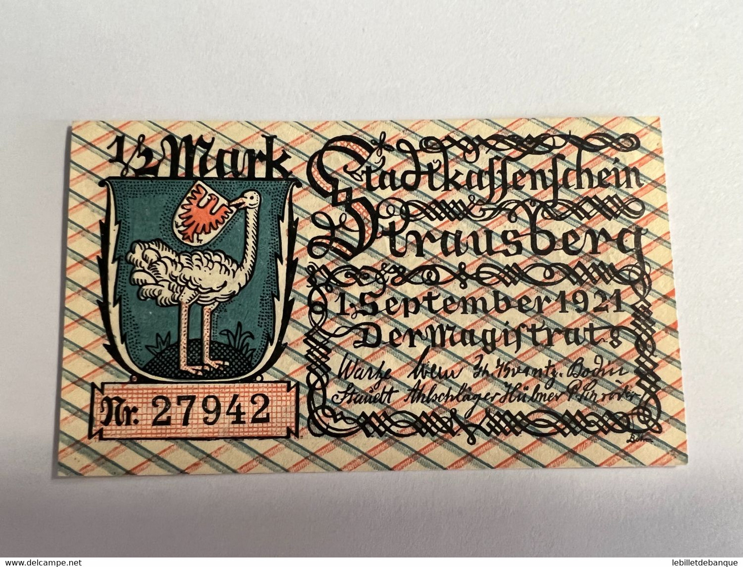 Allemagne Notgel Strausberg 1/2 Mark - Colecciones