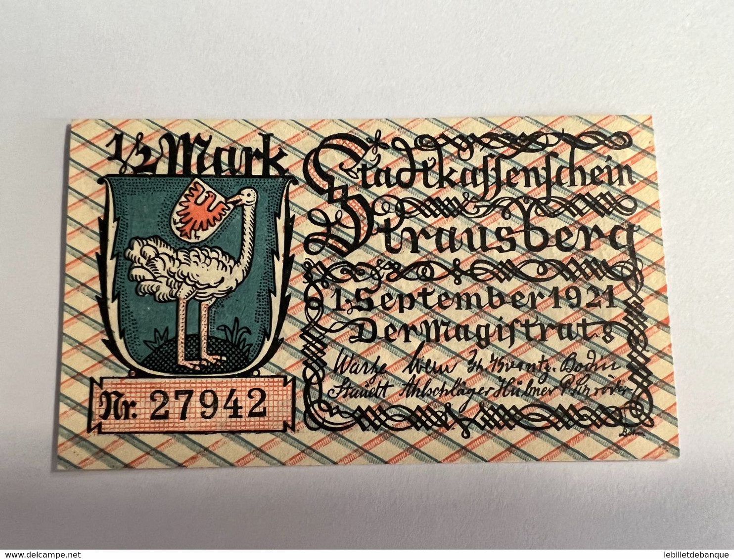 Allemagne Notgel Strausberg 1/2 Mark - Collections