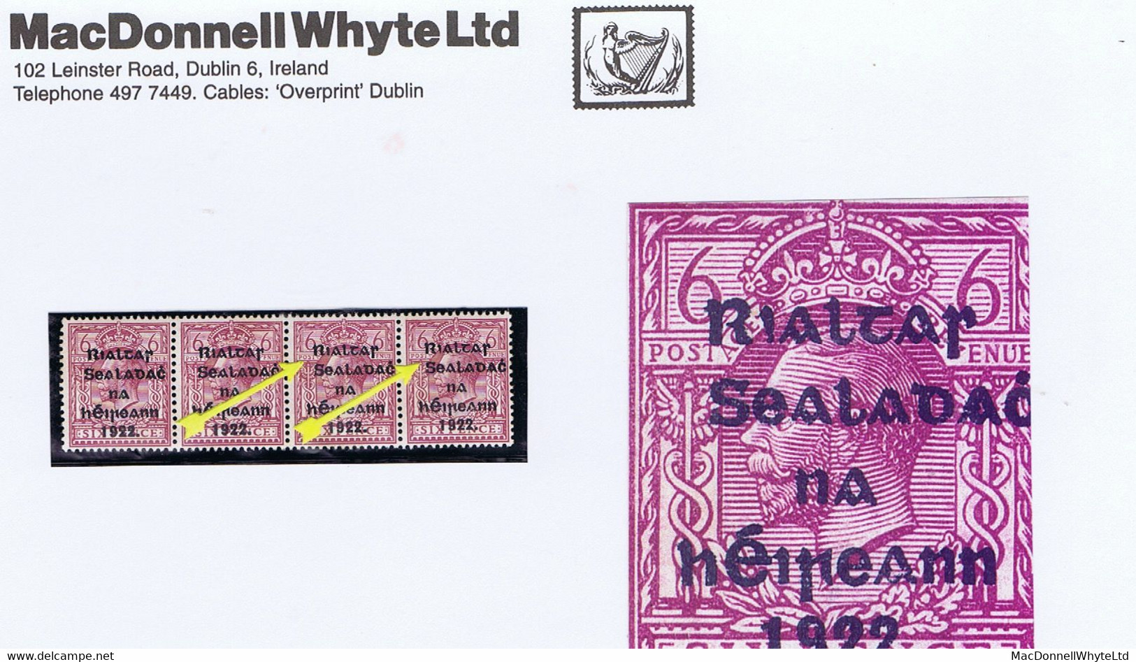 Ireland Thom Rialtas (Feb) Overprint On 6d Purple Variety 'R Over S' Twice In A Strip Of 4, With Two 'R Over Se' Mint, S - Ungebraucht