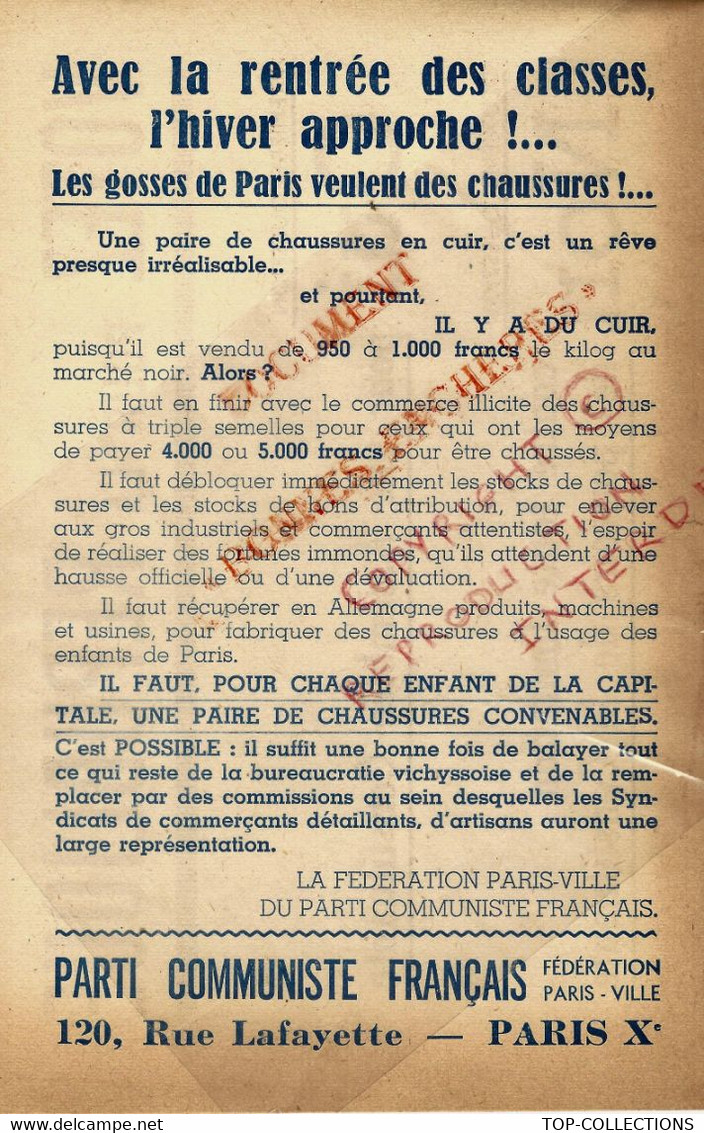 L’ APRES GUERRE 1945 POLITIQUE  REFERENDUM ASSEMBLEE CONSTITUANTE  TRACT PARTI COMMUNISTE FRANÇAIS - Historical Documents