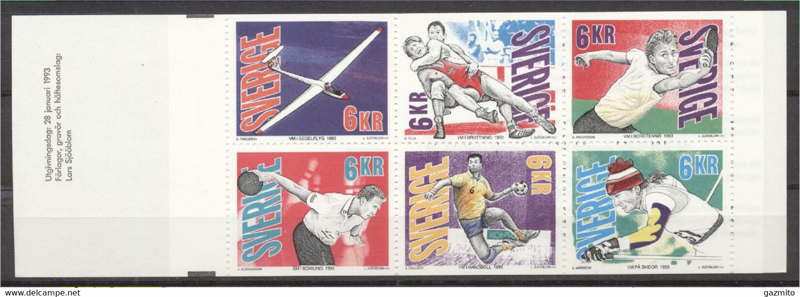 Sweden 1993, Sports, Fight, Tennis Table, Bowling, Handball, Skiing, 6val - Non Classificati