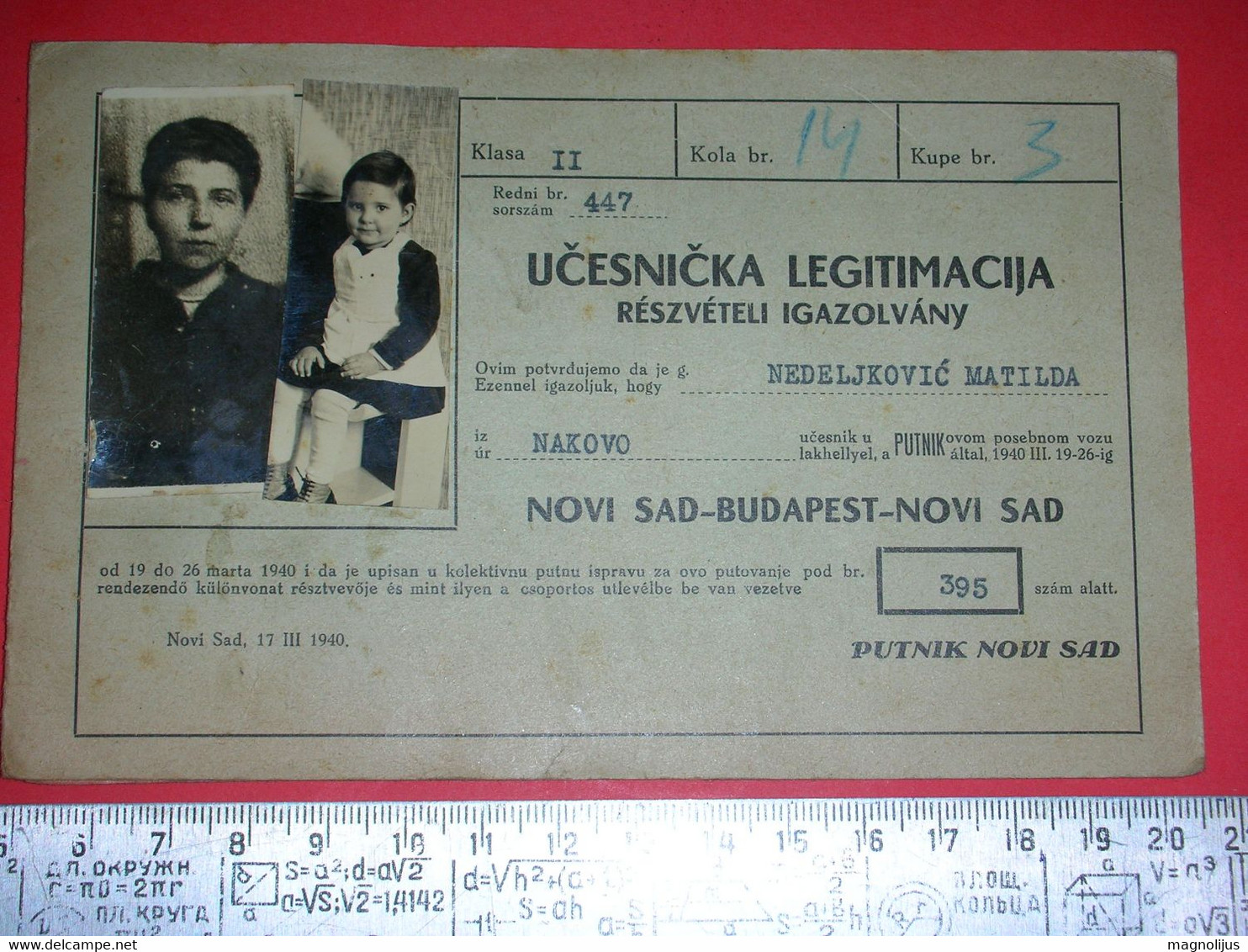 RR,Yugoslavia Kingdom,railway Traveling Group Ticket Novi Sad-Budapest,train Legitimation,Eisebahn,Chemins De Fer,Putnik - Europa