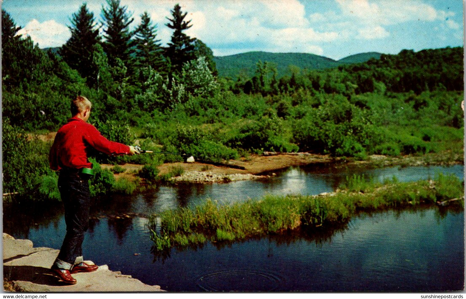 New York Adirondacks Young Boy Fishing On A Mountain Stream - Adirondack