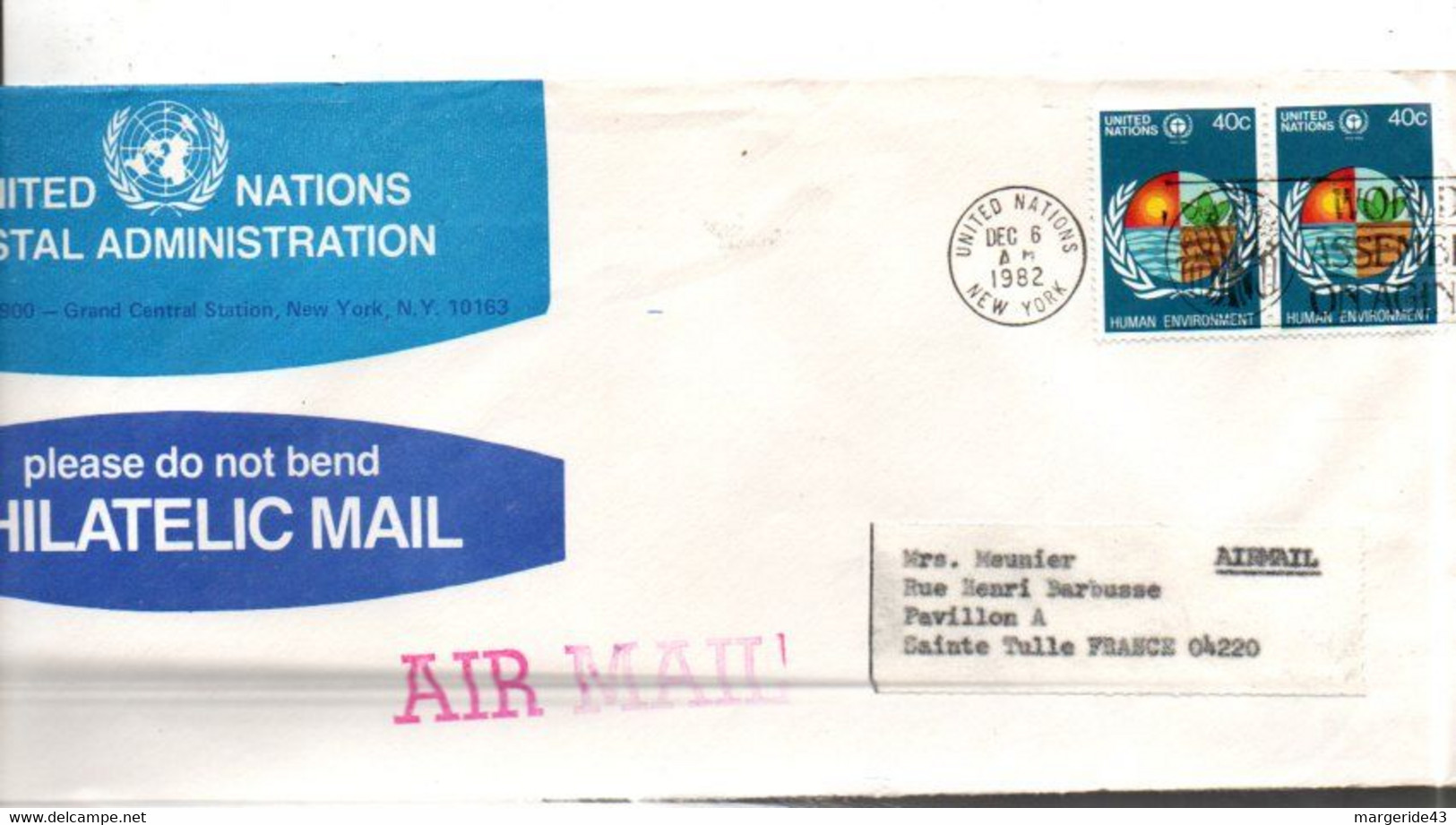 NATIONS UNIES AFFRANCHISSEMENT COMPOSE SUR LETTRE POUR LA FRANCE 1982 - Storia Postale