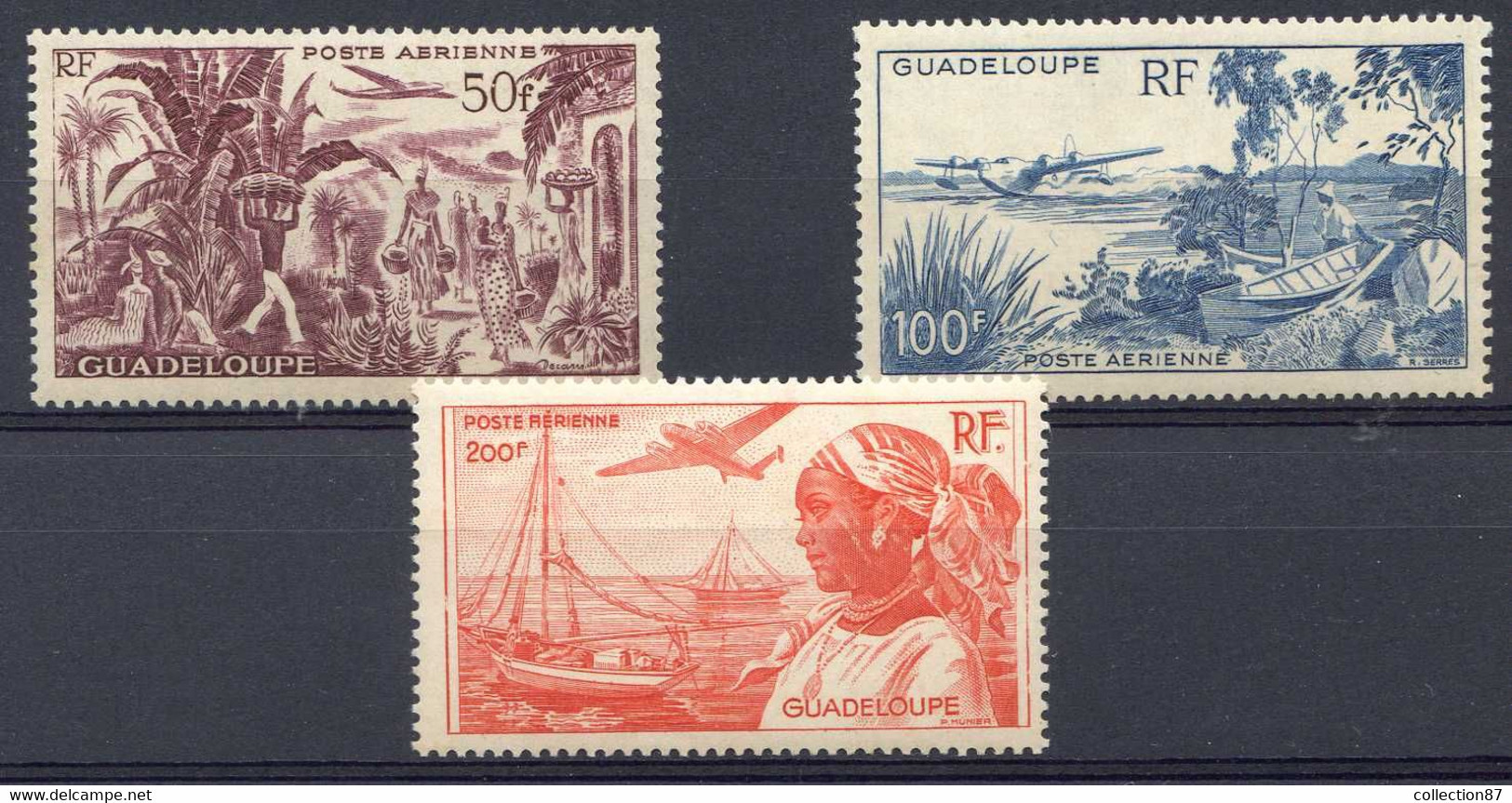 GUADELOUPE < PA N° 13 à 15 ⭐⭐ NEUF Luxe - MNH ⭐⭐ > Cote 39.00 € < Hydravion + Port De Pointe à Pitre - Réf 1475 191 856 - Luchtpost