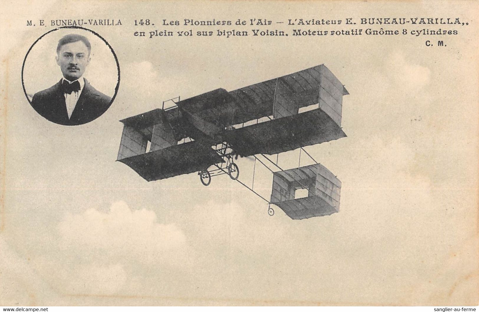 CPA AVIATION LES PIONNIERS DE L'AIR L'AVIATEUR E.BUNEAU VARILLA BIPLAN VOISIN - Aviateurs
