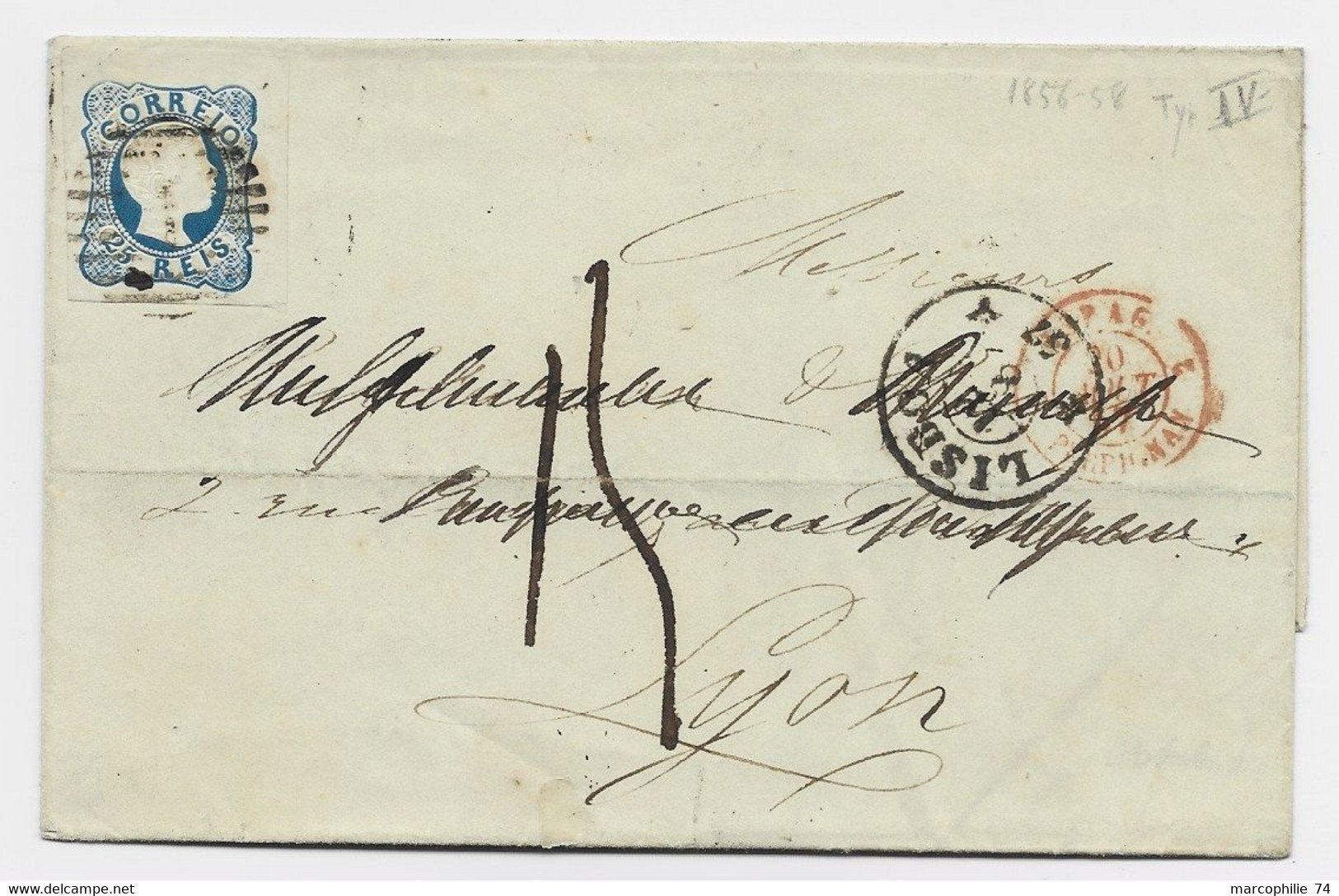 PORTUGAL 25 REIS LETTRE COVER LISBOA 1857 TO FRANCE TAXE 15 MANUSCRITE - Covers & Documents