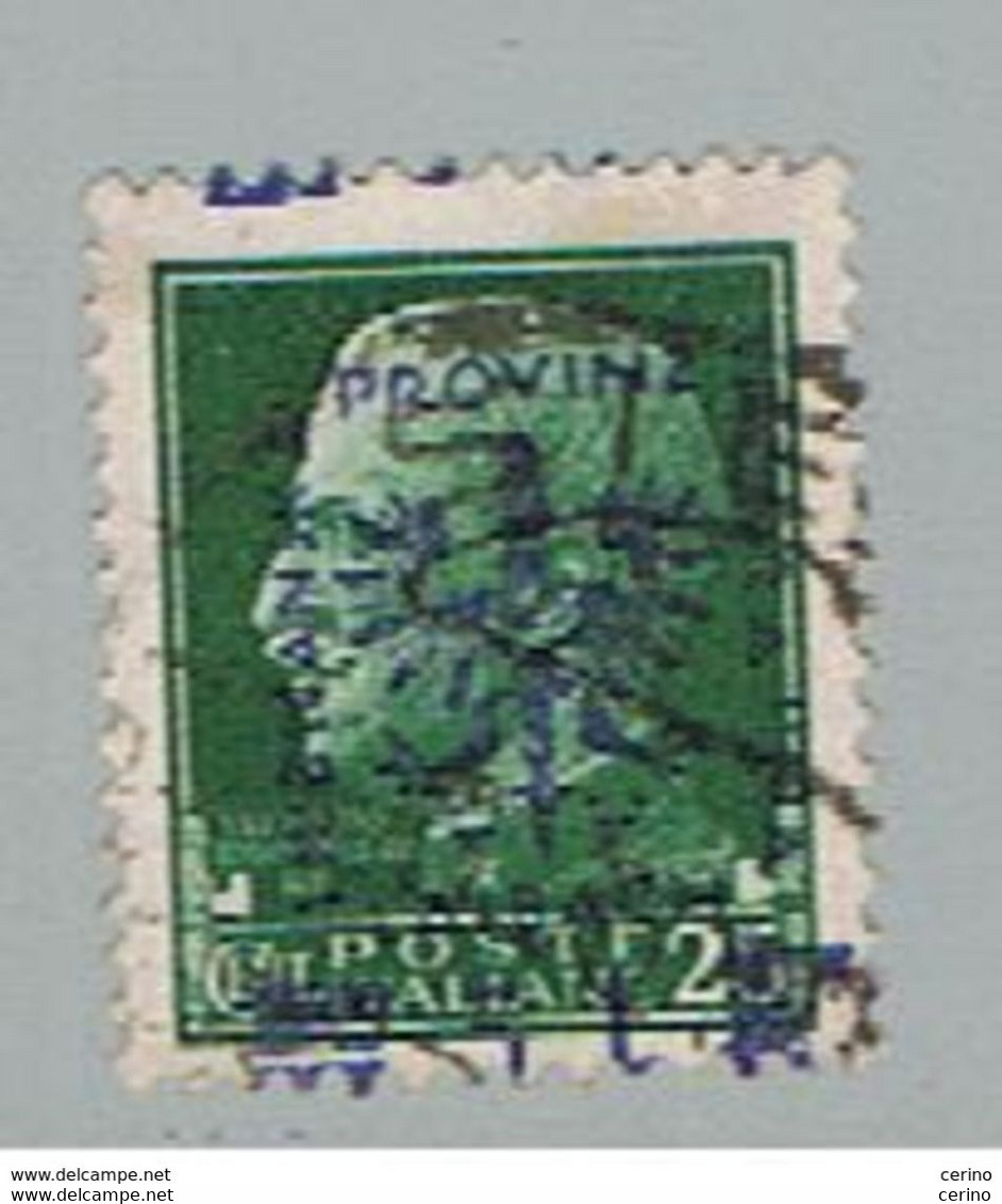 LUBIANA - OCC. TEDESCA:  1944  VARIETA'  SOPRASTAMPA  IN  BASSO  -  £.5/25 C. VERDE  US. -  SASS. 15 - Ocu. Alemana: Lubiana