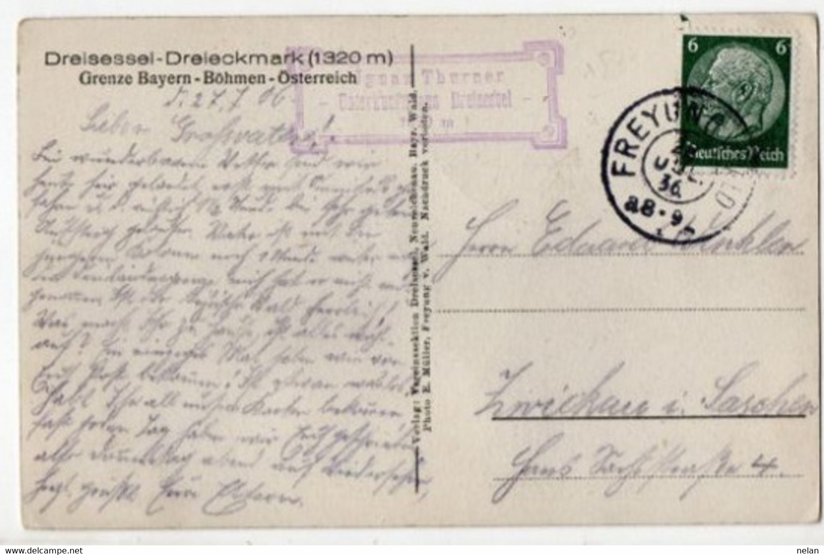 DREISESSEL DREIECKMARK  -  F. P. - STORIA POSTALE - Freyung