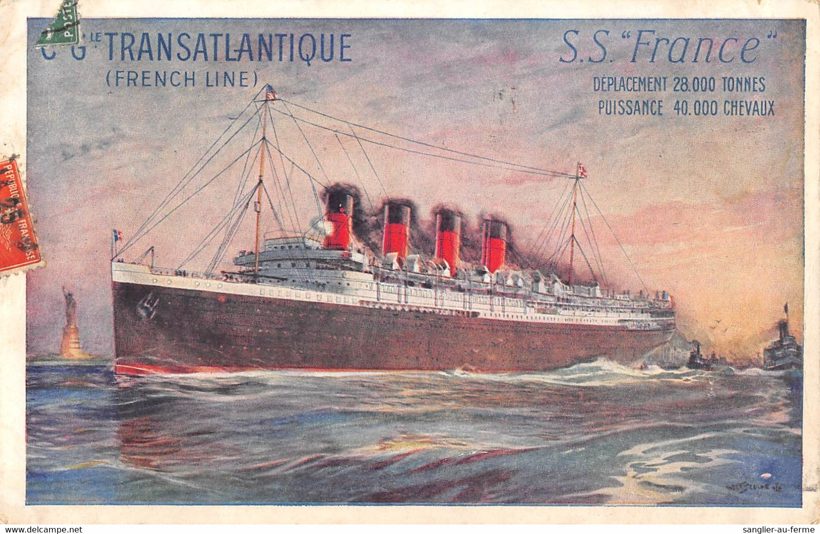 CPA MARINE PAQUEBOT COMPAGNIE GENERALE TRANSATLANTIQUE S.S.FRANCE FRENCH LINE - Steamers