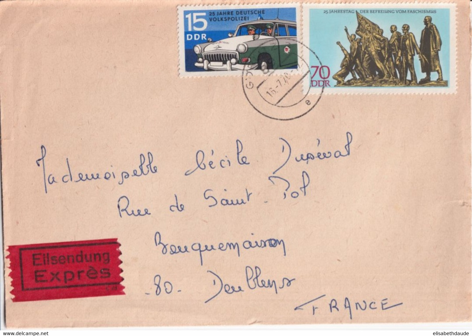 1970 - DDR - ENVELOPPE EXPRES ! De GÖRLITZ => DOULLENS (SOMME) - DIVERS CACHETS FERROVIAIRES AU DOS ! - Storia Postale