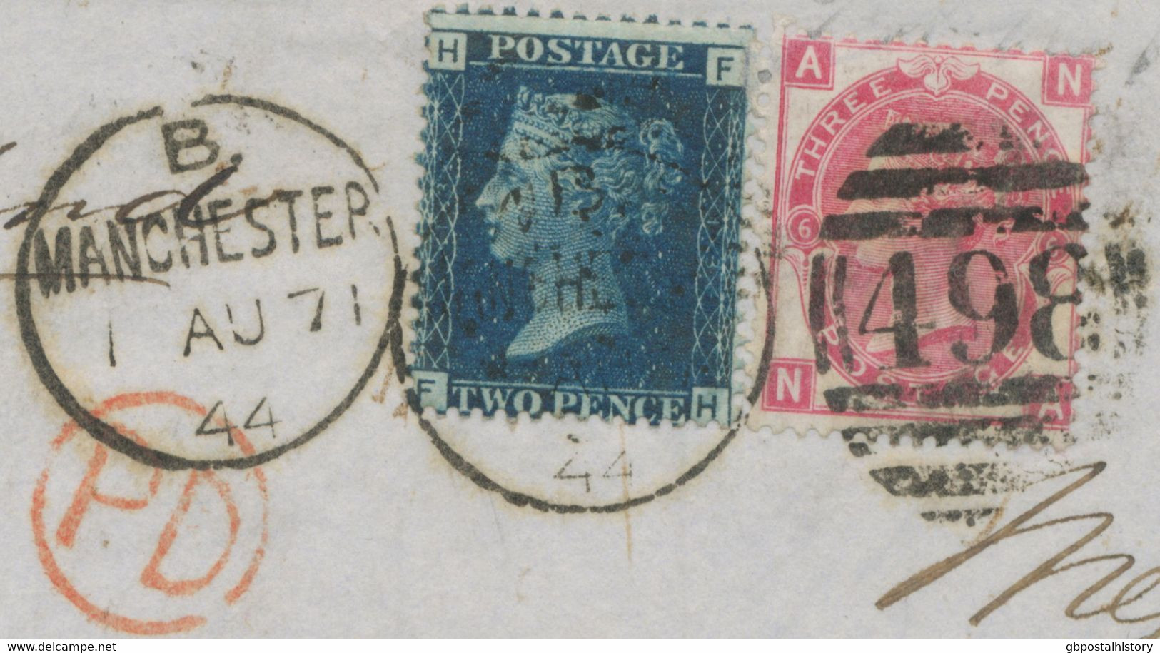 GB 1871 QV 2d Pl.13 (FH) And 3d Pl.6 (NA) 5d Postage (to Italy Possible Since 1.7.1870) On Very Fine Cover To LEGHORN - Brieven En Documenten